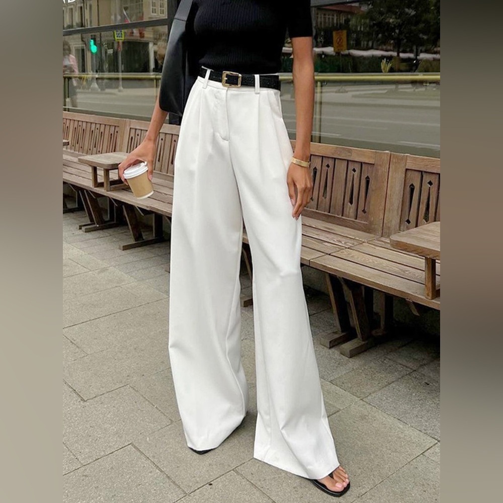 Commense Solid Wide Leg Pants Without Belt